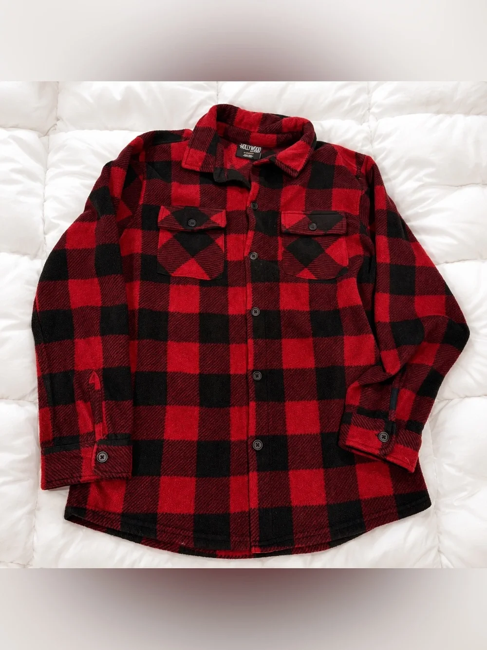 Hollywood Red Black Buffalo Plaid Flannel Shirt Youth XL 18 Cozy